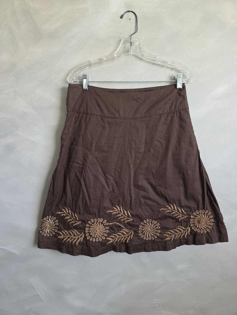 Vintage Old Navy Brown Low Waist Embroidered Cotton  Midi Skirt 4